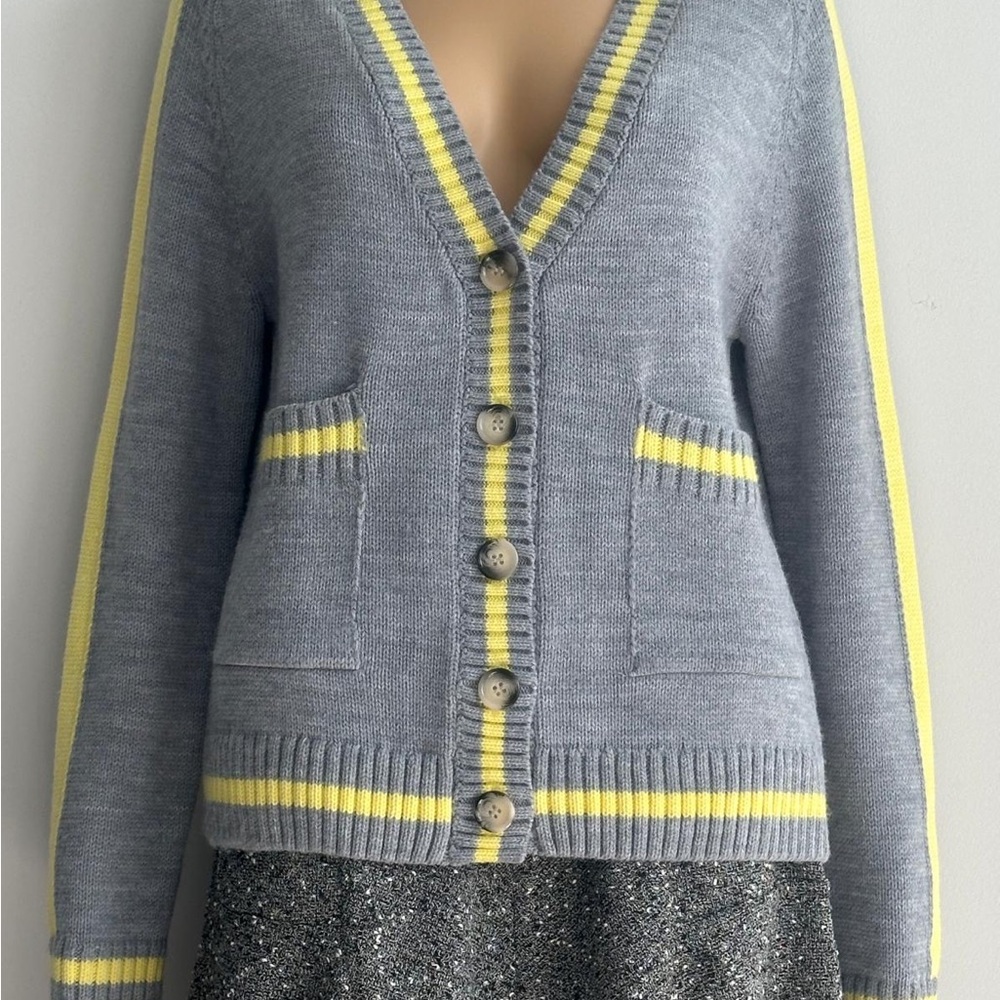 NWT Zara Gray and Yellow Cardigan Sweater Small